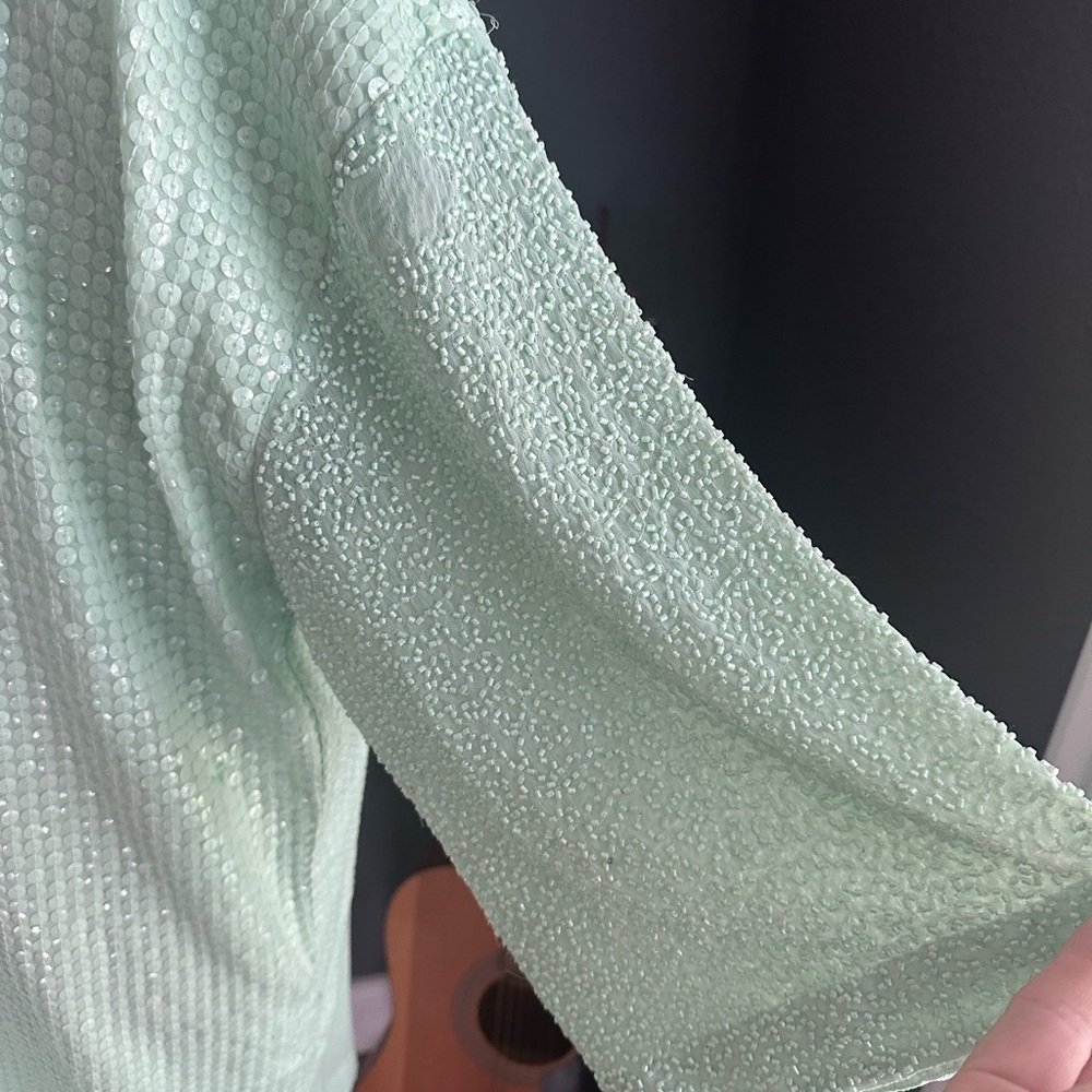 NWT Anthropologie Let Me Be Mint Green Fully Sequined Beaded Dress Size M - Picture 5 of 12